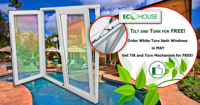 Only in MAY 2016 White tilt and turn UPVC Windows by the price of turn ones! In the structure of any turn window, tilt and turn mechanism for FREE!