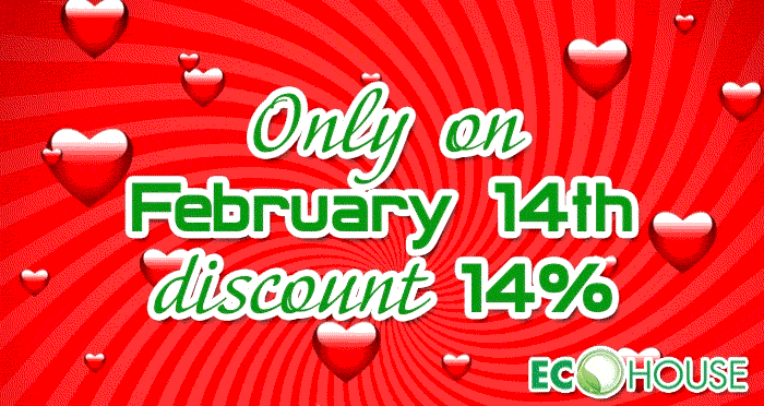 On Valentine's day to all PVC windows lovers discount 14% for any type of your favourite windows. Only on 14th of February ECO House gives all lovers 14% discount as a gift. Ordering any type of windows, you will get free delivery and installation.