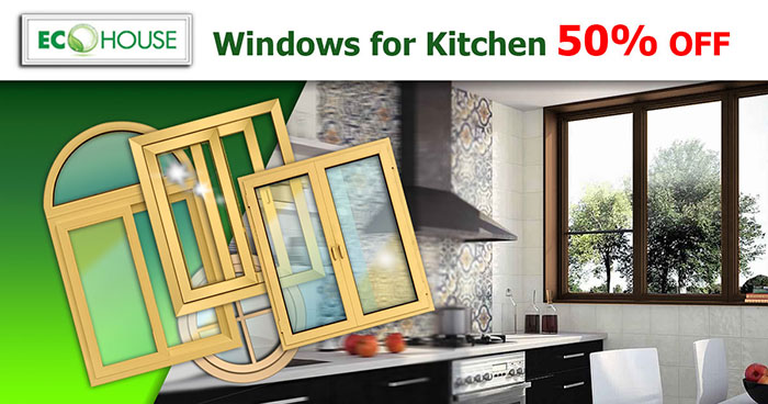 Ordering from Eco House in February 2018! When ordering 5 or more PVC  windows of Any design, Offwhite color - you will get kitchen window, "Sherwood" color with 50% discount!