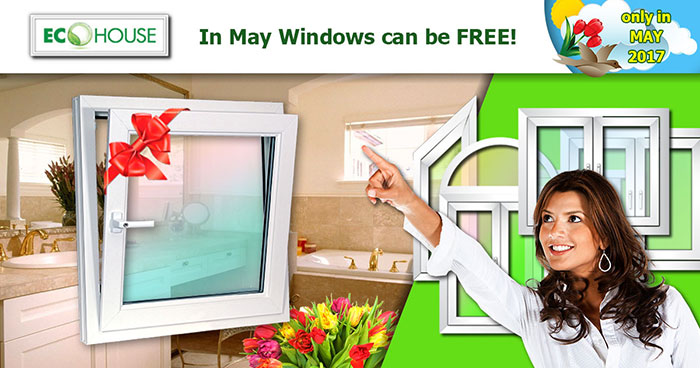 Only in May 2017! Ordering 5 or more PVC windows of any design, white color - bathroom window free of charge! In case of big order - one free bathroom window for every 5 ordered windows.